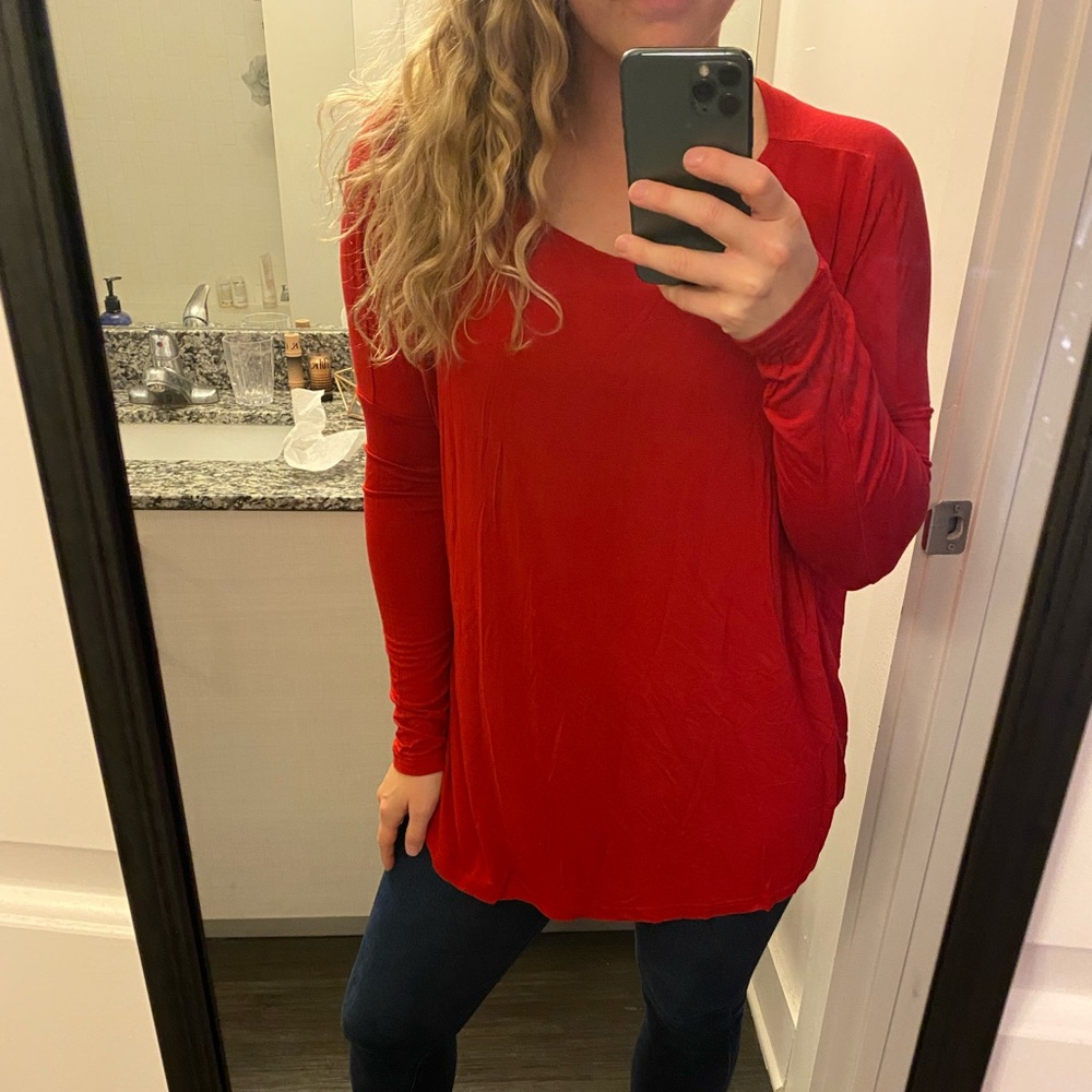 Green Earth Long Sleeve Piko Top - Red